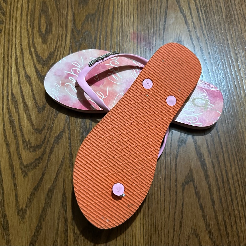 Bebe women’s flip flops sandals sparkling logo size 7/8‎ summer beach time - Picture 4 of 7